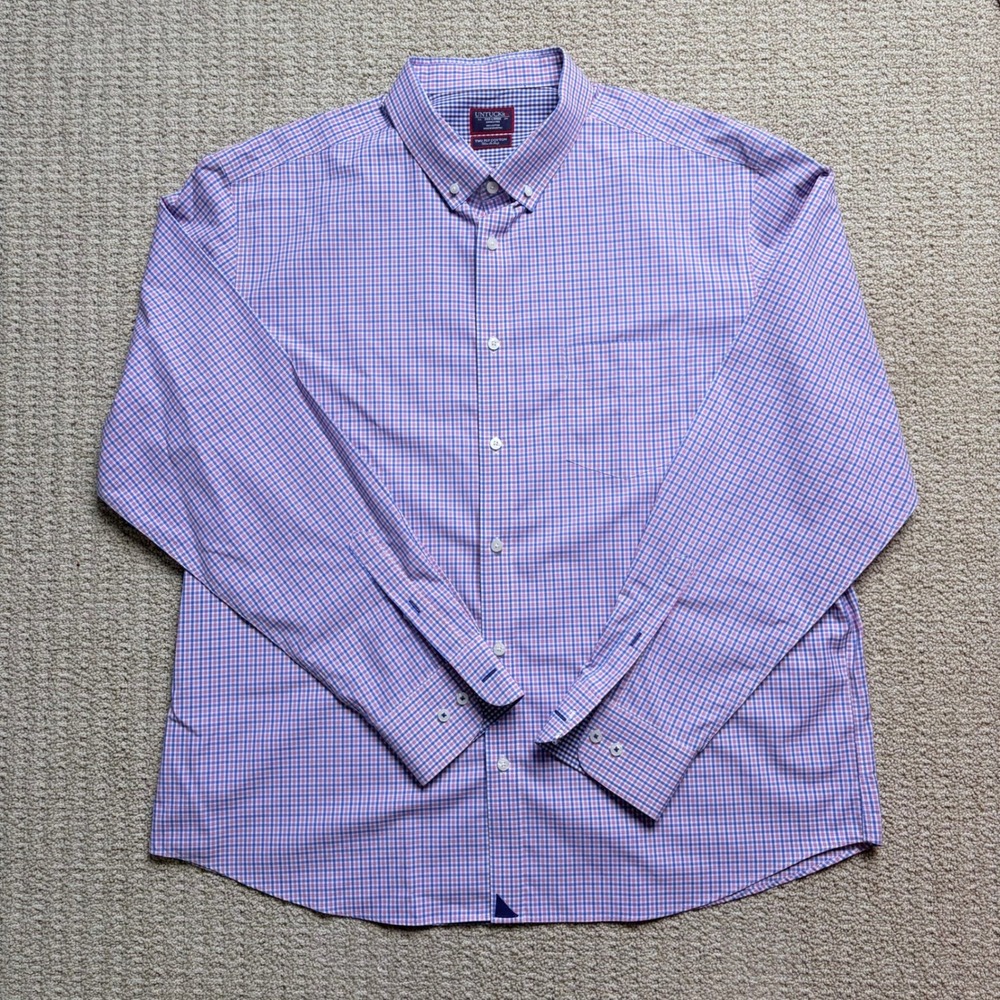 UNTUCKit Mens XXXL Blue Pink Gingham Two Ply Cotton Button Down Shirt